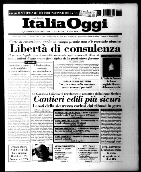 Italia oggi : quotidiano di economia finanza e politica